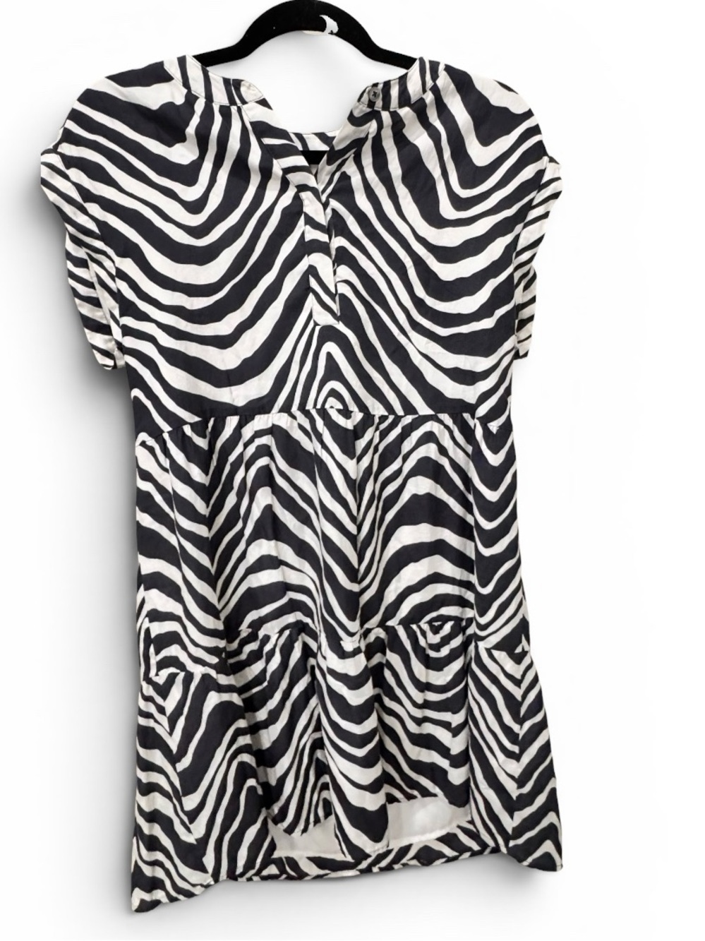 Marie Oliver Zebra Print Silk Blend Tiered Mini Black White Dress Size M